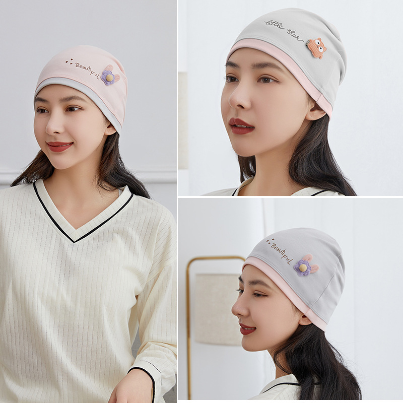 2025 new maternity cap cotton cartoon small flower bear moon scarf postpartum pregnant women moon cap wholesale