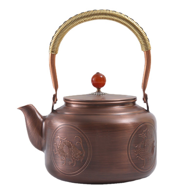 Carefully Selected Creative Auspicious Four Beasts Copper Water Kettle Straight Bucket with Lid Accessible Luxury Gift Water Kettle Office Tea Set Hospitality Accessible Luxury