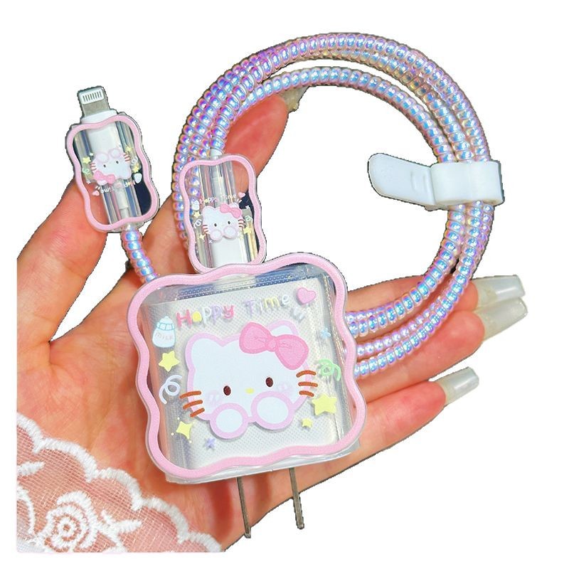 Couple's Cute Charging Head Cover Protective Cover Suitable for Wave Apple 20W Charger Protective Cover Data Cable to Prevent Breakage