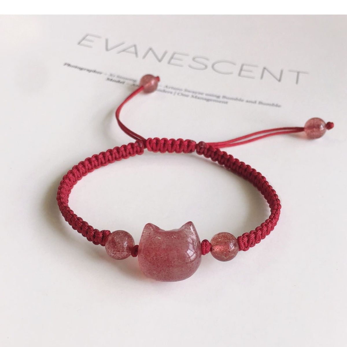 New Strawberry Bracelet Pink Crystal Hand Rope Girlfriend Couple Obsidian Year of Life Single Woven Transfer Red Rope