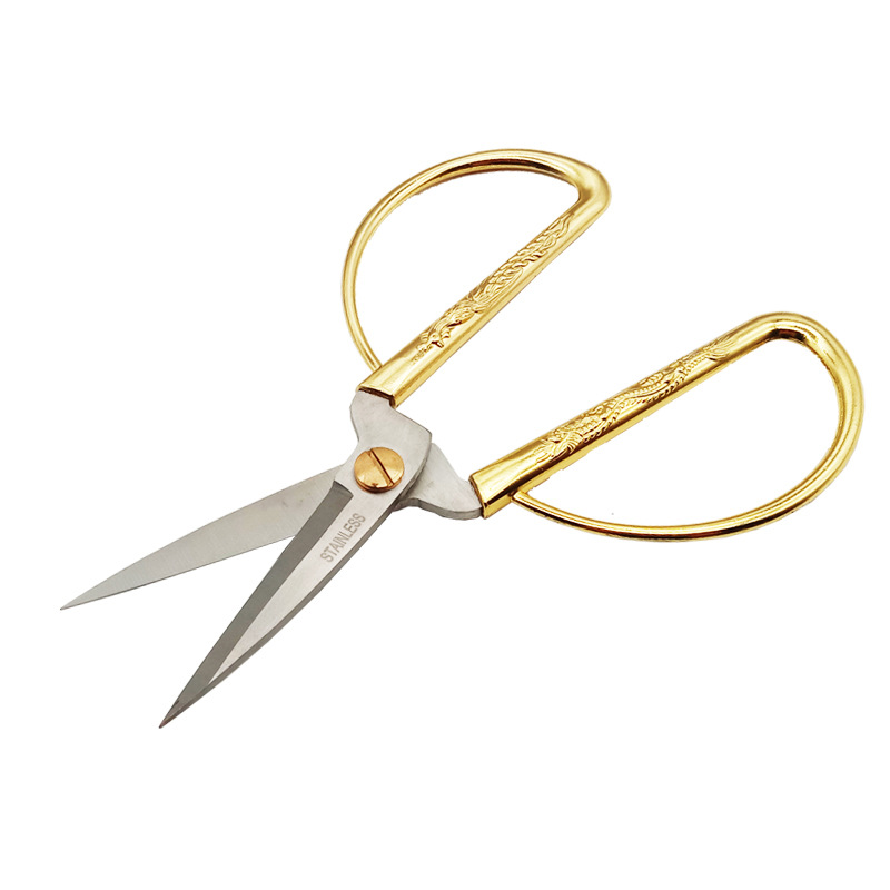 Factory wholesale stainless steel dragon and phoenix scissors household scissors alloy dragon and phoenix scissors golden scissors wedding ribbon scissors
