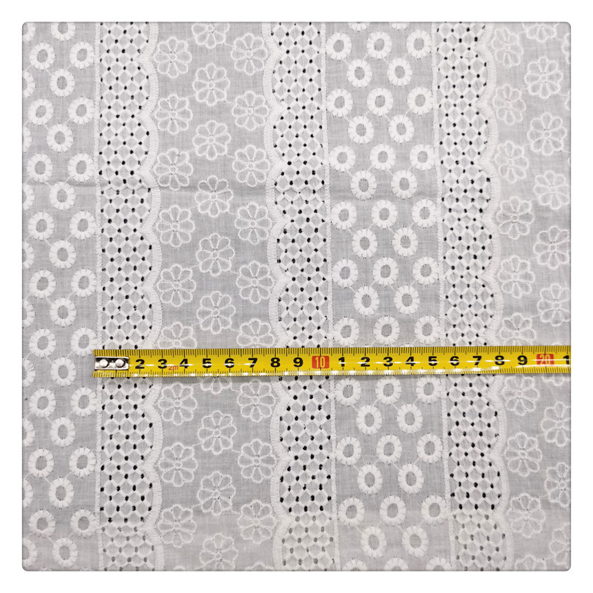 Cotton large machine embroidered cotton cloth perforated embroidered cloth women's clothing dress short sleeve fabric striped embroidered cotton cloth