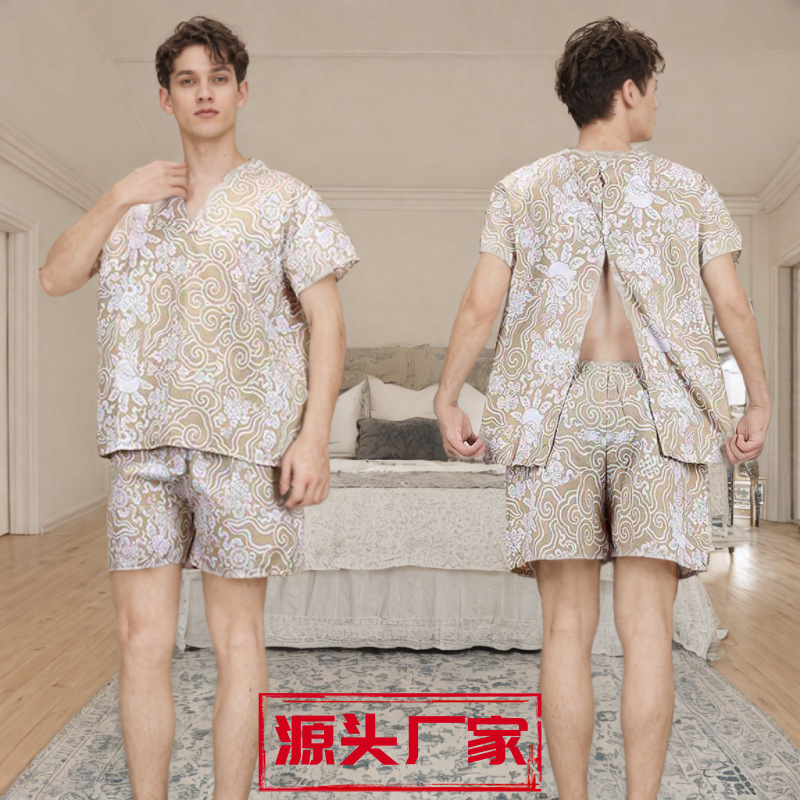 Disposable sweaty clothes back-opening bath clothes men's and women's sauna clothes pure cotton moxibustion water massage clothes bathhouse massage