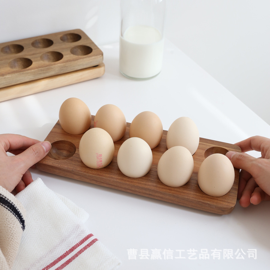 Wooden Rubber Wood Egg Shatter-proof Creative Solid Wood Double-row Egg Shatter-proof Wooden Storage Box Wooden Acacia Wood Storage Box