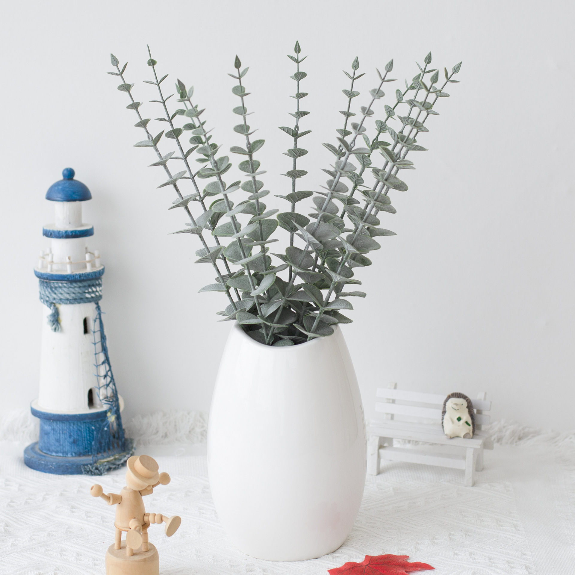 Cross-Border Artificial Eucalyptus Leaf Stems Single Eucalyptus Leaves Green Branches Decoration Home Furnishings Green Plants Wholesale