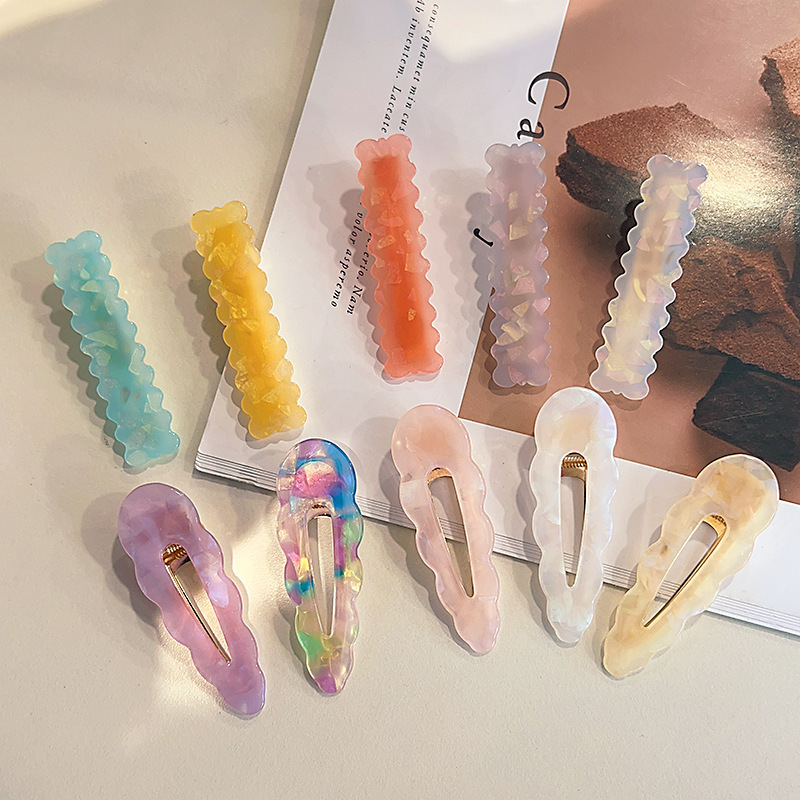 South Korea ins sweet texture acetate cloud word clip wavy duckbill clip cute girl side clip hairpin