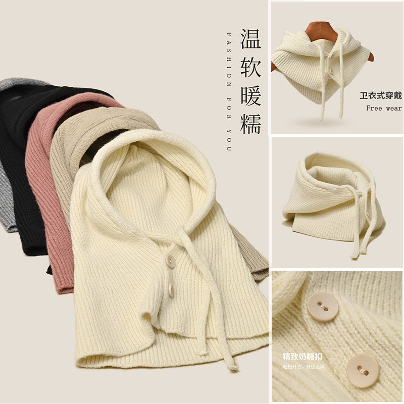 South Korea Balaclava Hat Autumn and Winter Warm Knitted Ear Protecting Neck Hooded Women's Fashion Scarf One-piece Wool