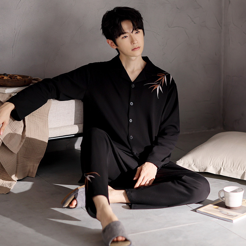 Striped Pajamas Men's Spring & Fall Pure Cotton Long-Sleeved 2025 New Style Can Be Worn Outside High-End Men's Home Clothes Autumn and Winter