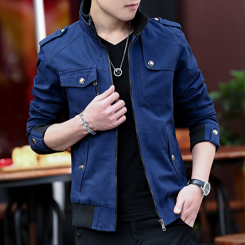 2024 New Men's Jacket Korean Fashionable Vertical Collar Spring and Autumn Thickened Denim Tooling Cotton Jacket