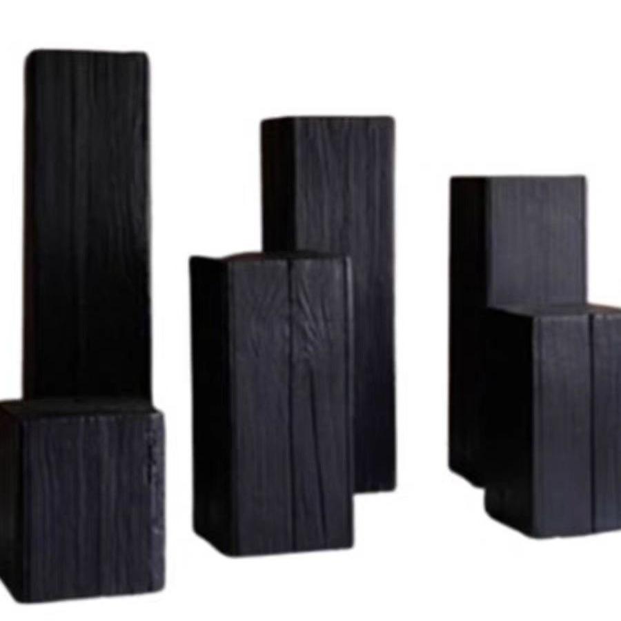 Quiet Wind Carbonized Square Wooden Pier Black Column Furniture Low Stool Household Flower Stand Solid Wood Base Decoration Side Table
