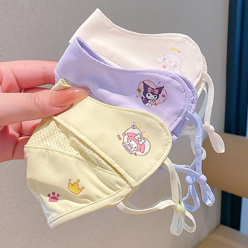 Children's Kuromi Sun Protection Mask Summer Thin Anti-Uv Breathable Girl Baby Sunshade Mask Adjustable