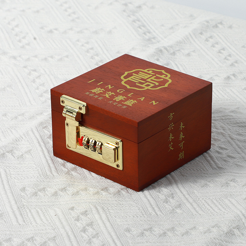Wooden combination lock wooden box storage box square with lock bamboo box blind box cross-border Amazon heaven and earth cover packaging box