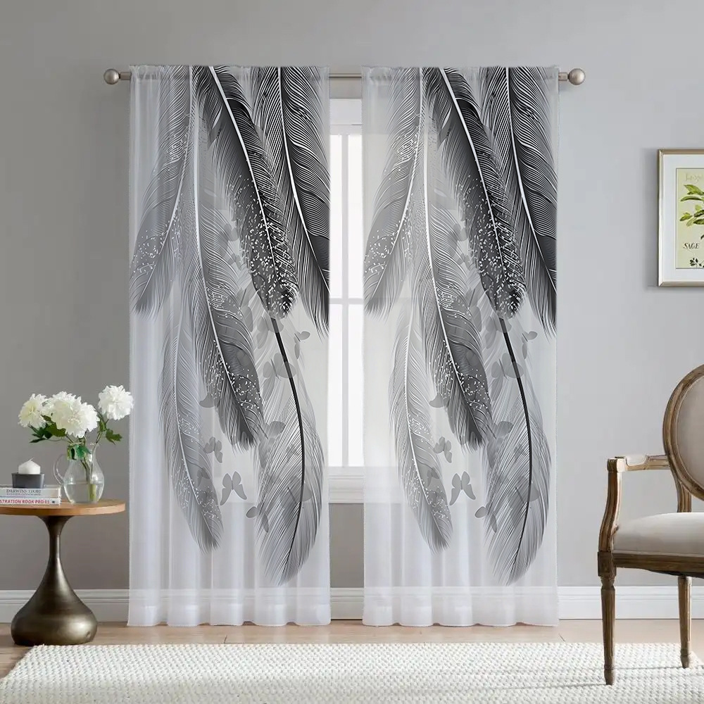 Jit Shipping Cross-Border Exclusive Factory Direct Sales Feather Butterfly Simple Style Digital Printing Processing Curtains and Screens