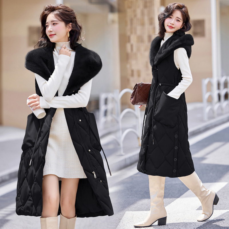 Down Cotton Vest for Women 2024 New Autumn and Winter Mid-Length European Style Outer Vest Design Vest
