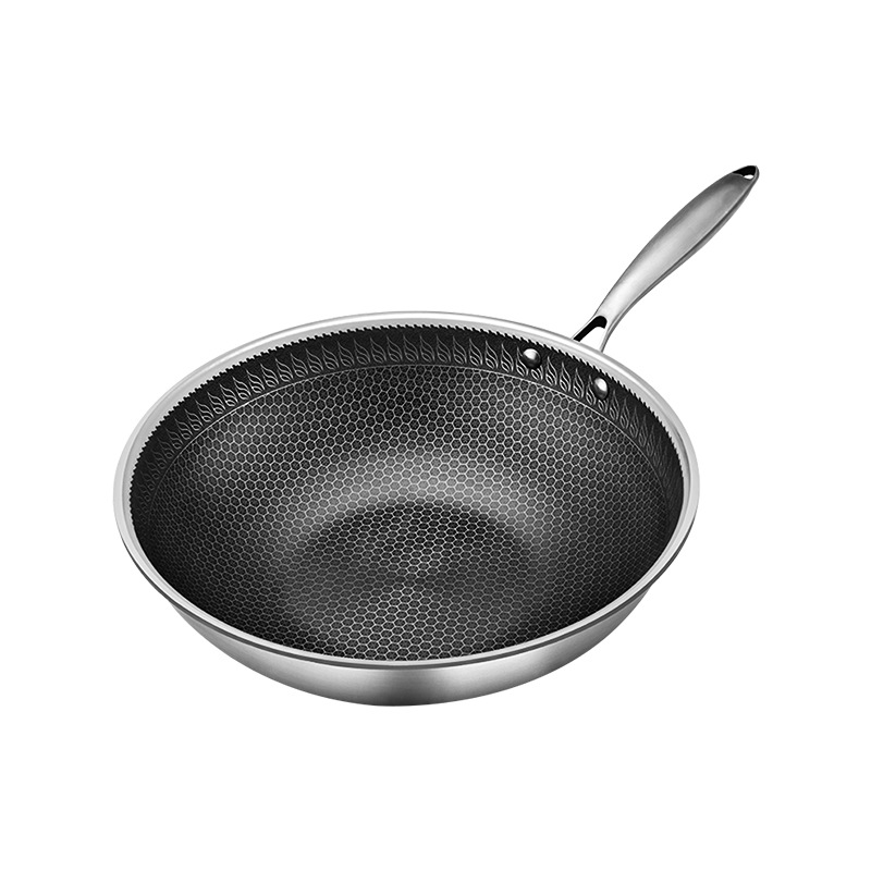 Customized Honeycomb Frying Pan Set Pot Thickeneded Three-Layer Steel 304 Stainless Steel Wok Frying Pan Non-Stick Frying Pan Custom-Made