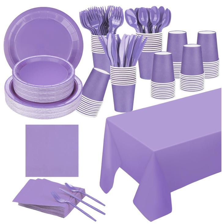 New Factory Direct Sales Pure Color Series Theme Party Tableware Set Paper Cups Paper Towels Tablecloths Disposable Paper Plates