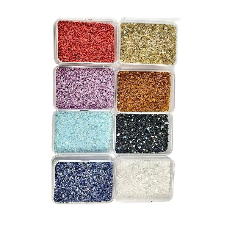 2-5mm Glass Sand Cross-Border Nail Art Rhinestones Transparent Packaging Box Glass Crushed Stone Nail Art Glitter Sand Decoration Glitter Sand Effect