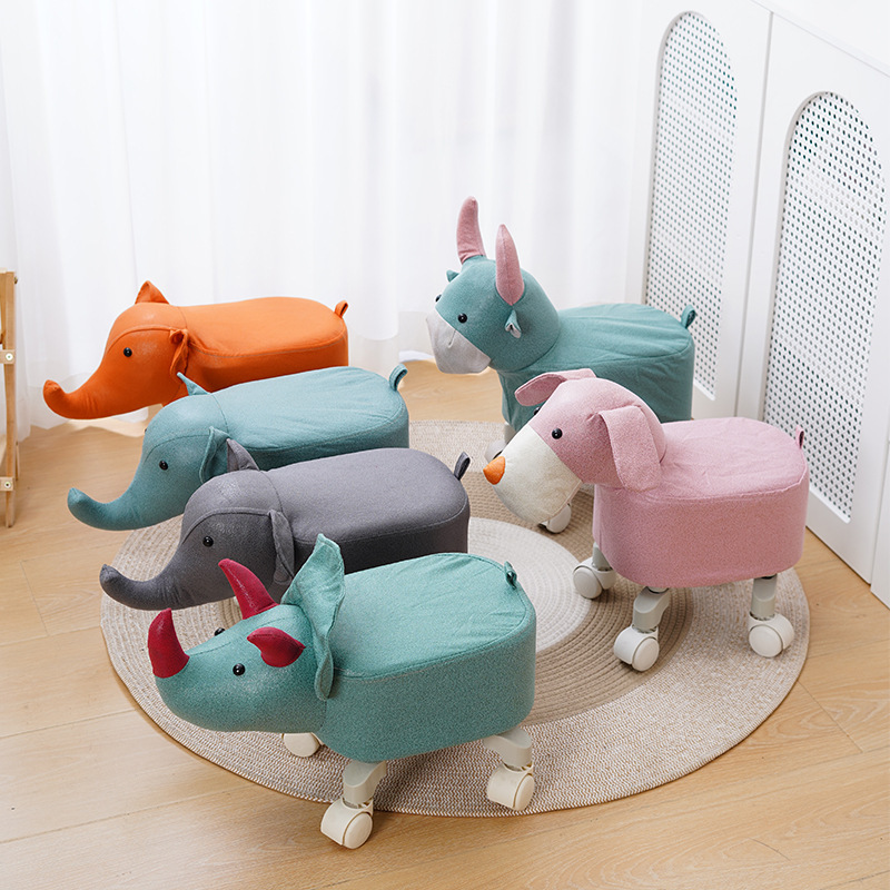 Cute Children's Animal Stool Technology Cloth Removable and Washable Soft Bag Animal Pulley Small Stool Living Room Home Shoe Changing Stool