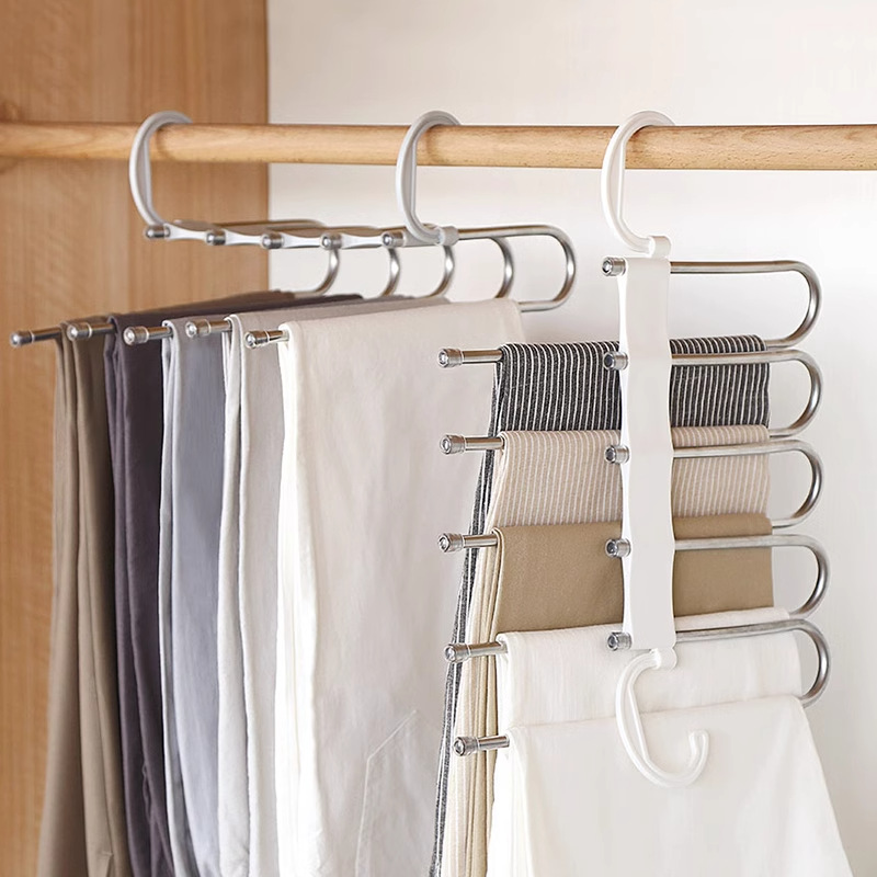 Folding Pants Rack Multi-functional Household Multi-layer Pants Clothes Rack Magic Seamless Pants Rack Wardrobe Storage Artifact Hanger