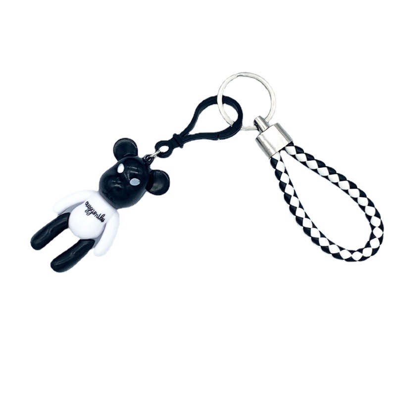 Cartoon Bear Keychain Black and White Rope Pendant Car Accessories Bag Decoration Fashion Small Gift Wholesale Creative Doll