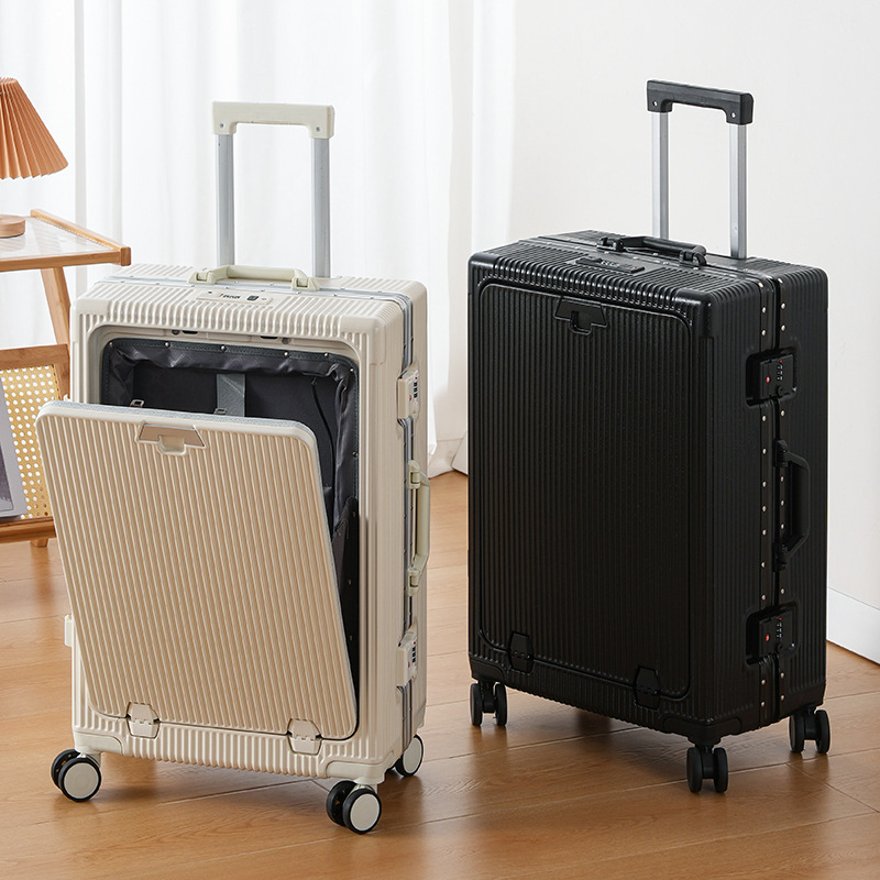 Front opening multi-function student pull rod aluminum frame computer luggage men's and women's universal wheel boarding code travel box