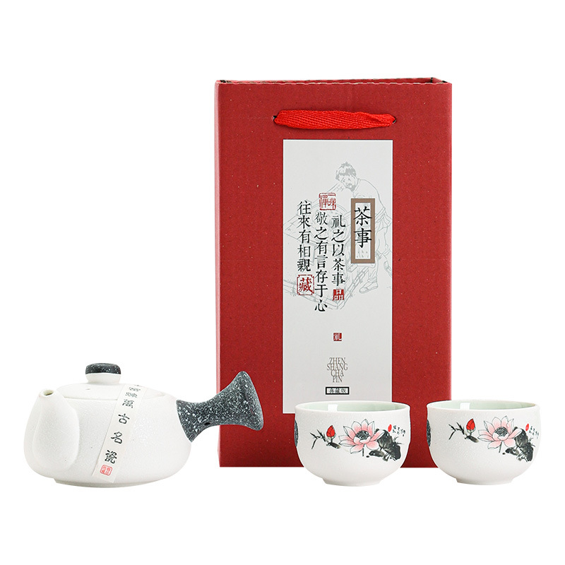 White porcelain kung fu tea set gift box suit one pot four cups small gift ceramic tea set business event wedding gift