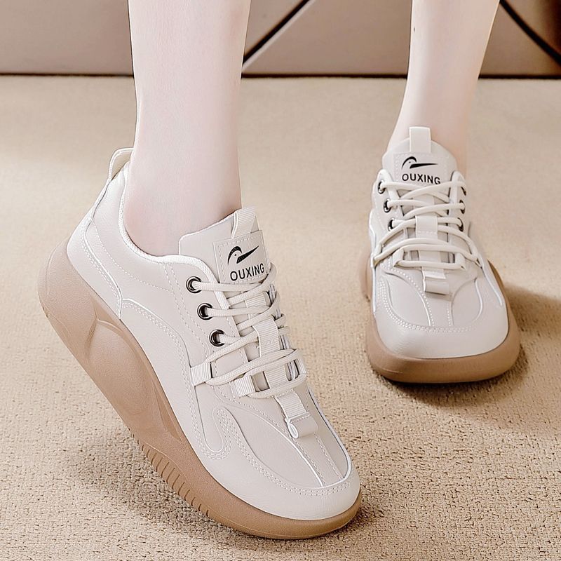 Hong Kong Counter Retro Genuine Leather Women's Sports Shoes 2025 Spring & Fall Thick-Soled Versatile White Shoes Soft-Soled Travel Shoes for Women