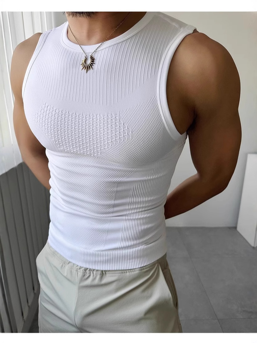 Summer Men's Sleeveless Waistcoat Fitness Sports Vest Seamless High Elastic Breathable Sweat-wicking Quick-drying Outdoor Tight Top