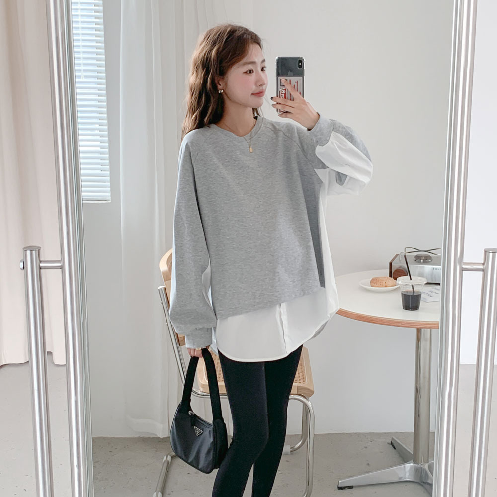 Autumn new maternity clothes Korean style fashionable western style stitching round neck sweater loose plus size slimming trendy hot mom top