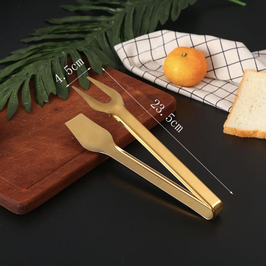 Stainless Steel Gold-Plated Food Tongs, Baking Bread Tongs, Outdoor Barbecue Tongs, Buffet Food Tongs 9inch
