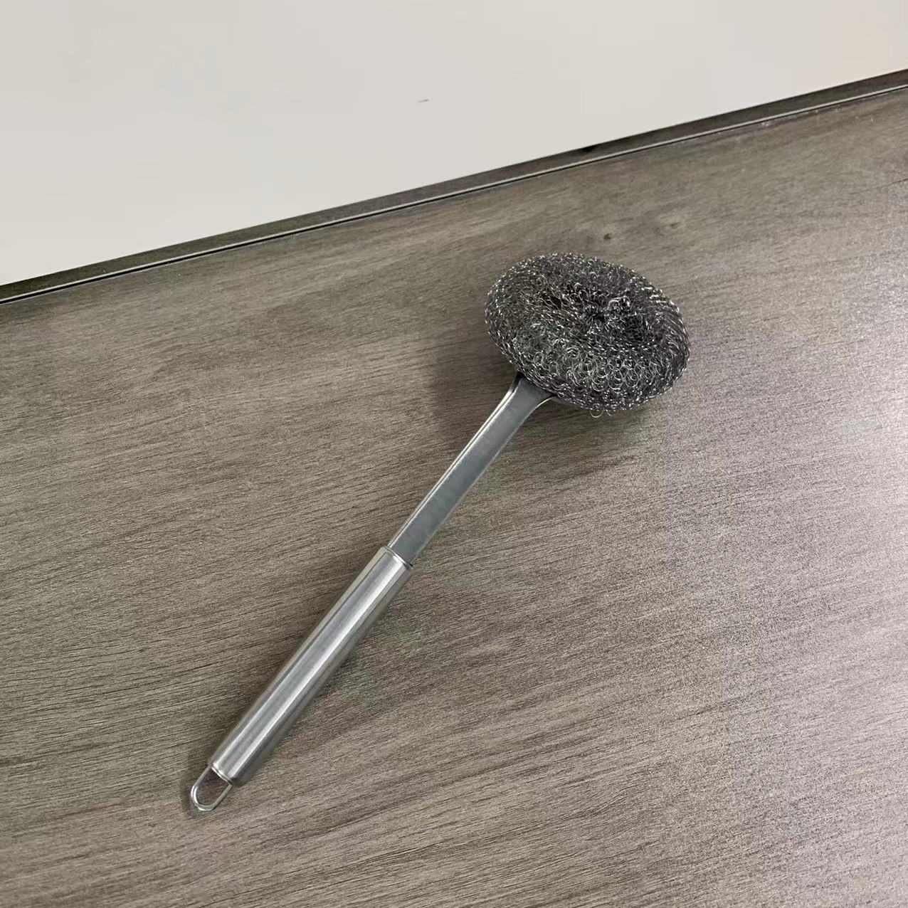 Stainless Steel Wire Ball Pot Brush Artifact Stainless Steel Long Handle Dirty Hand Kitchen Decontamination Pot Brush Bowl Cleaning Ball Brush