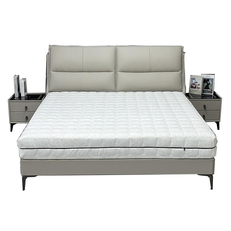 Italian Style Light Luxury Minimalist Double Leather Bed Minimalist Soft Bed Modern Minimalist Master Bedroom Soft Oak Leather