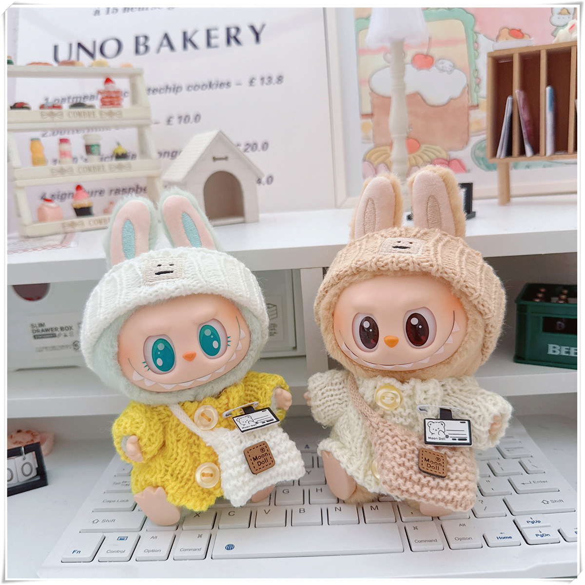 One or Two Generation Labubu Clothes Hat Crossbody Bag Rab Cloth Sit Party Doll Clothes Love Sweater Hat Cute