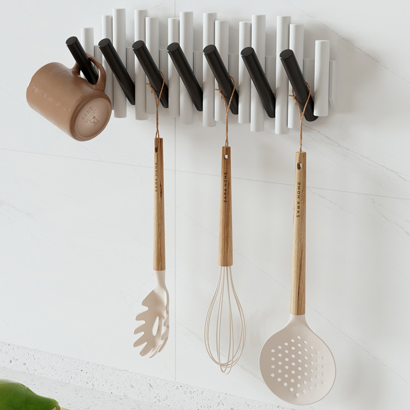 Solid Wood Coat Rack Wall Hanging Wall Hanging Hanger Bar and Stick Folding Door Back Wall Hanging Hook Bedroom Nail-free Storage Rack