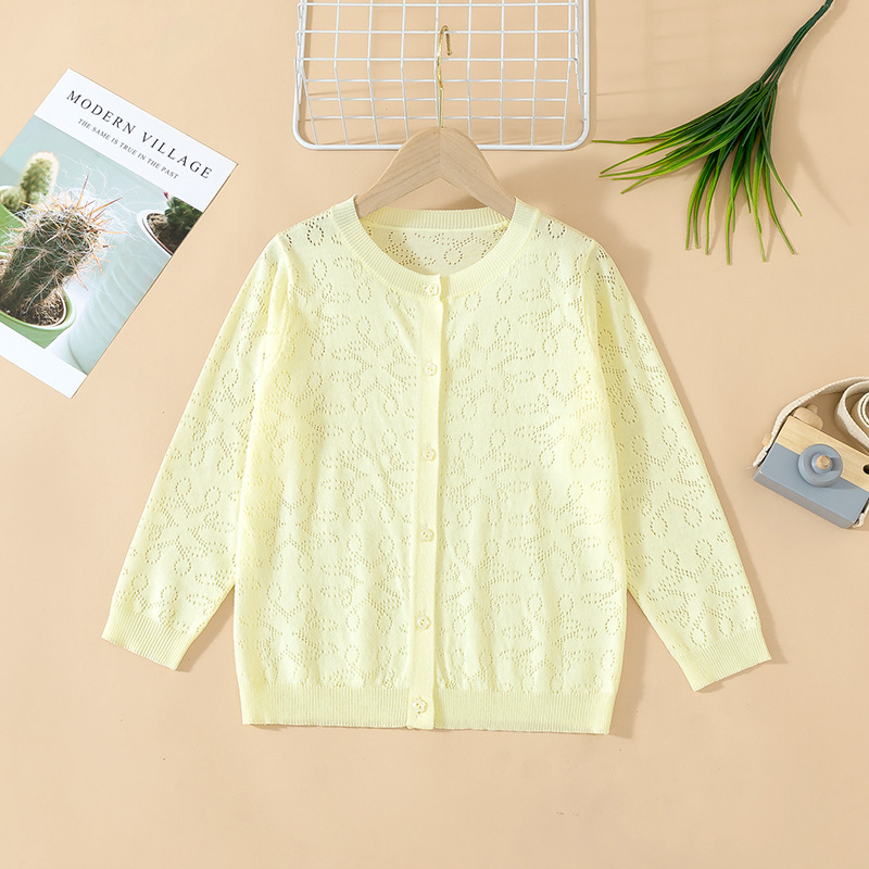 2024 new boys and girls cardigan spring and autumn hollow sweater baby infant children Spring and Autumn thin sweater