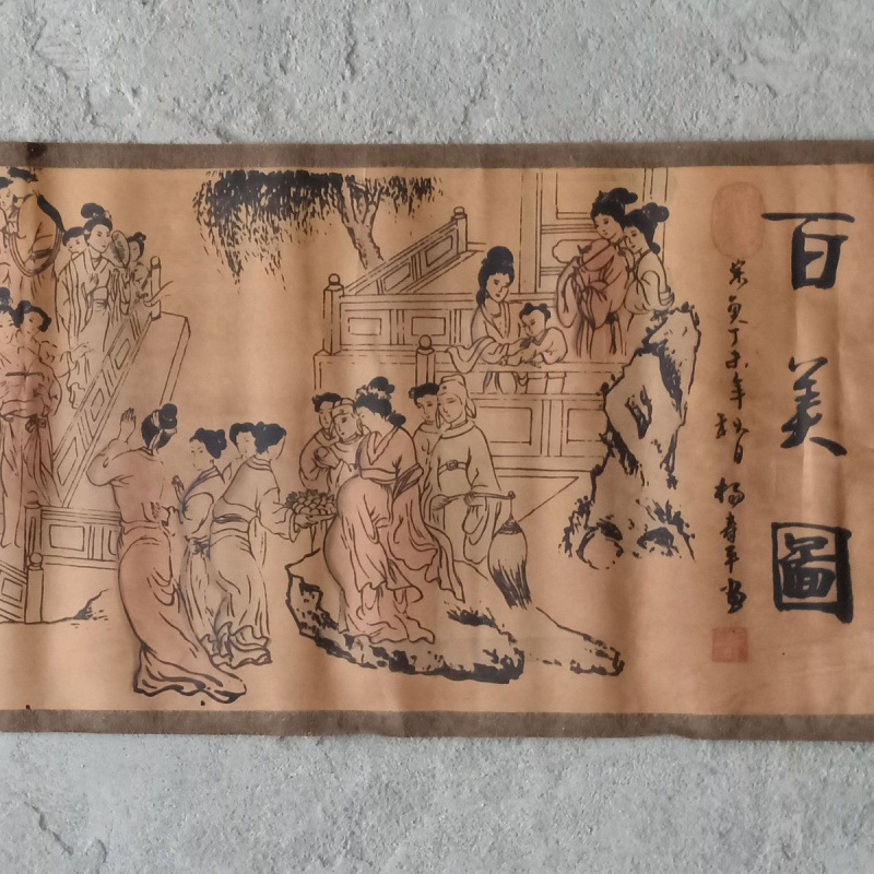 Antique Calligraphy and Painting Wholesale Antique Celebrity Long Scroll Painting Qingming River Scene Already Framed Interior Decoration Hanging Painting