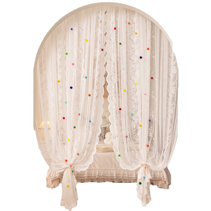 Korean-Style Fresh Lace Sheer Curtain for Girls' Princess-Style Bedroom Children's Room French Curtain Partition Door Curtain Shade Curtain