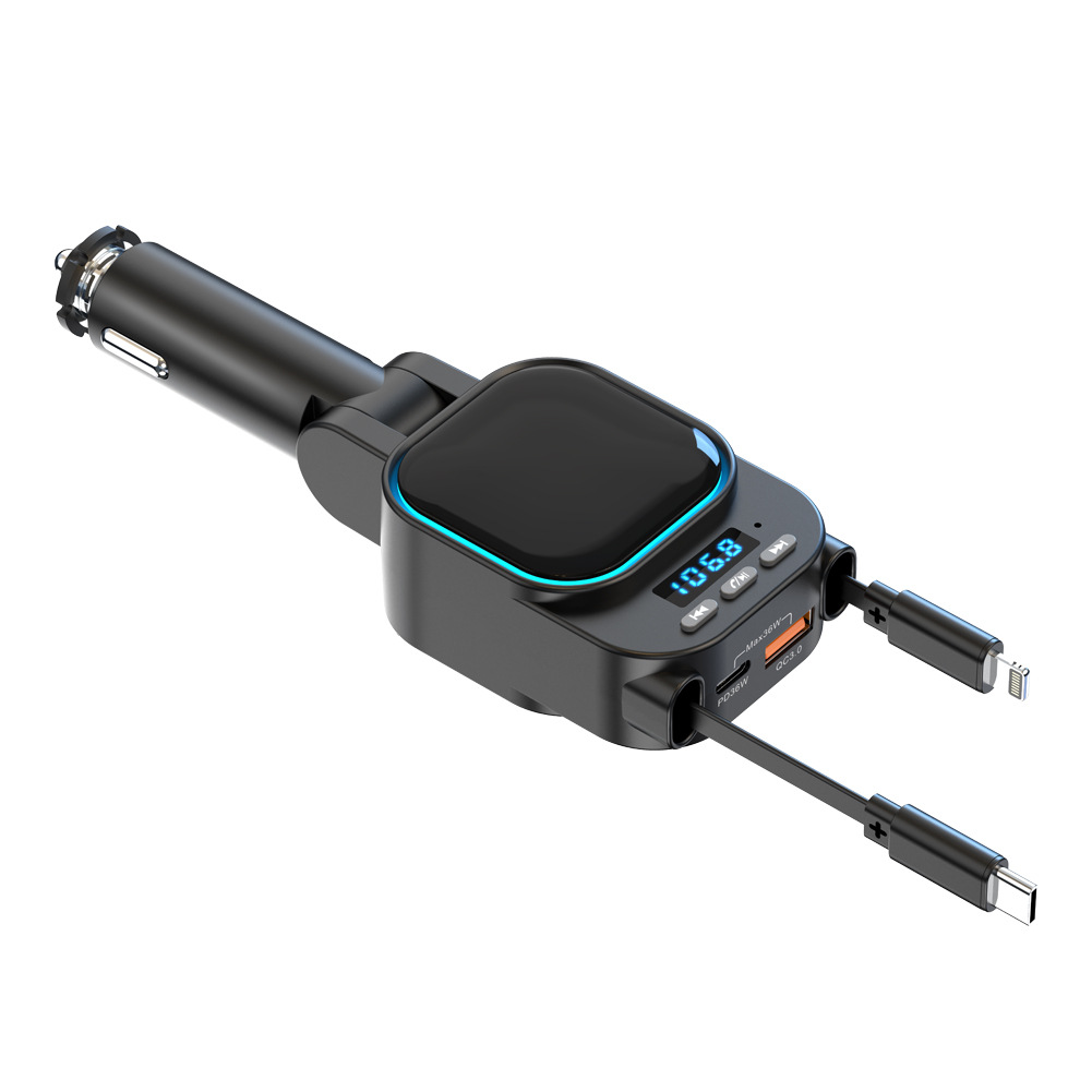New car bluetooth mp3 transmitter car charger super fast charge 96W four-in-one telescopic line car charger
