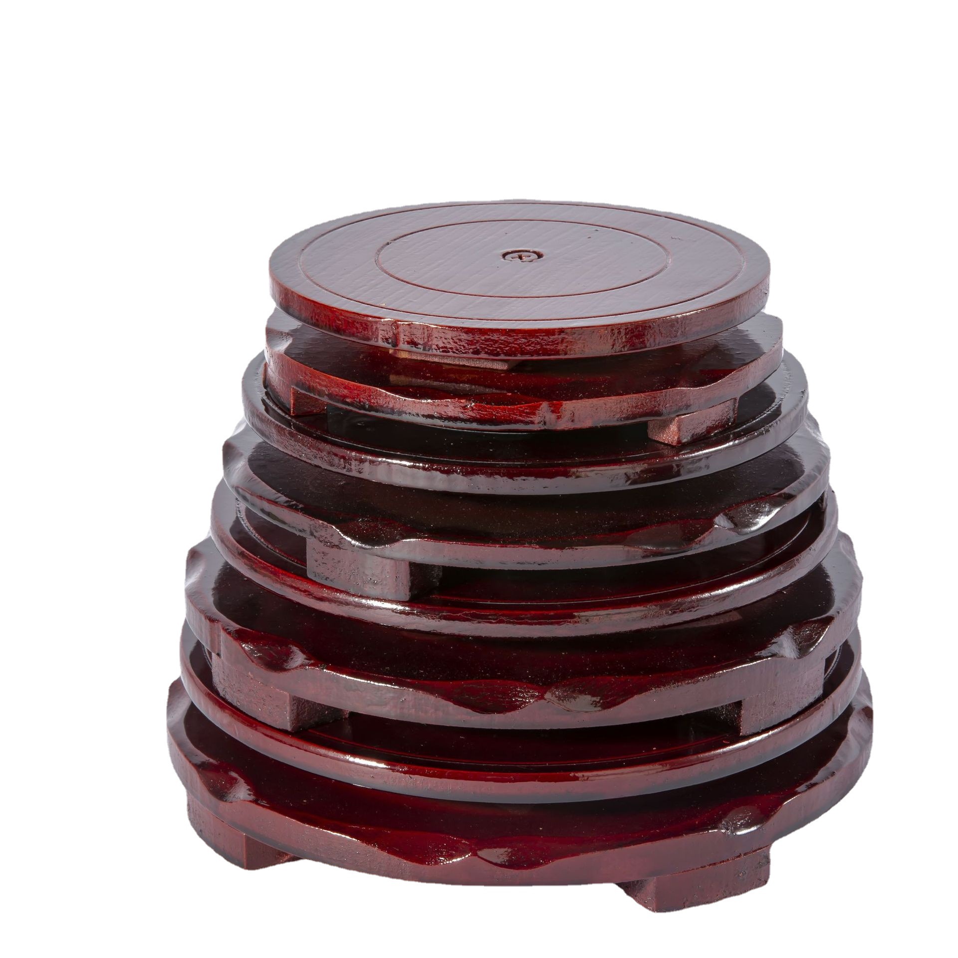 Rotatable Imitation Solid Wood Round Base Flower Pot Fish Tank Crafts Vase Wine Bottle Solid Wood Ornament Bracket