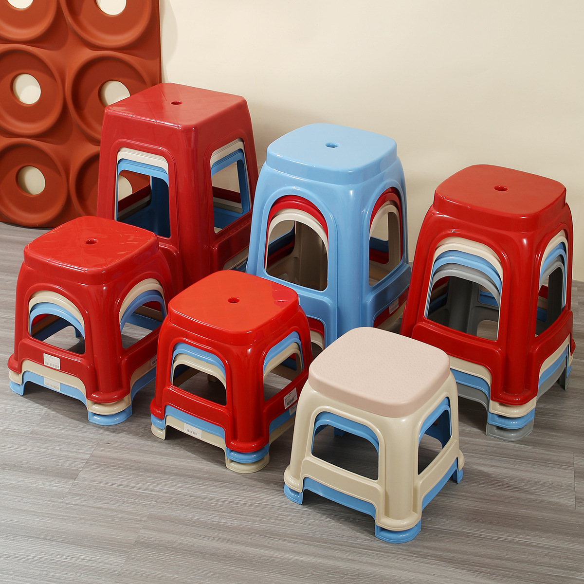 Wholesale Thickened Plastic Stool Bench Household Commercial Plastic Square Stool Chair Thickened Plastic Stool Plastic High