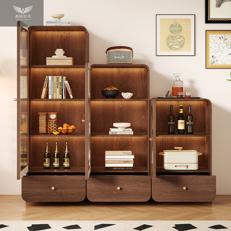 Retro-Style Glass Sideboard Wine Cabinet Against the Wall for Home Living Room, Standing Cabinet, Tv Side Cabinet, Display Storage Narrow Cabinet, Storage Cabinet
