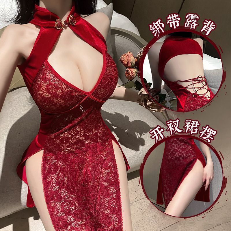 Для полных, размер 180 кг, XXXL, сексуальное белье, кружевное чонсам, без спины, униформа, соблазнительное постельное белье