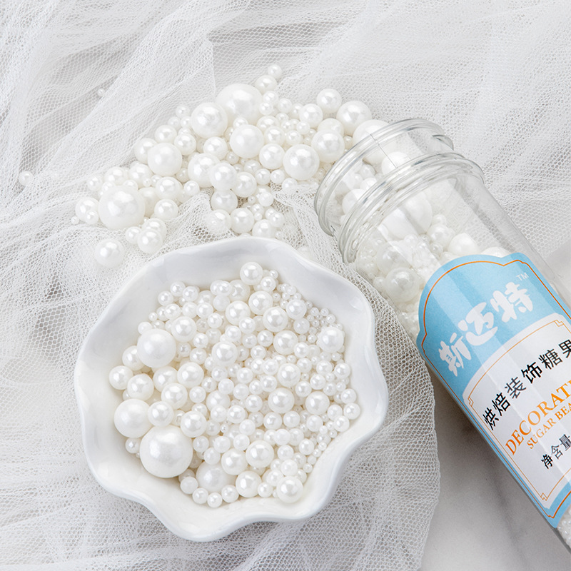 White Sugar Bead Cake Decoration Colorfulful Pearl Sugar Beads Western Pastry Ice Cream Cup Dessert Baking Materials Commercial