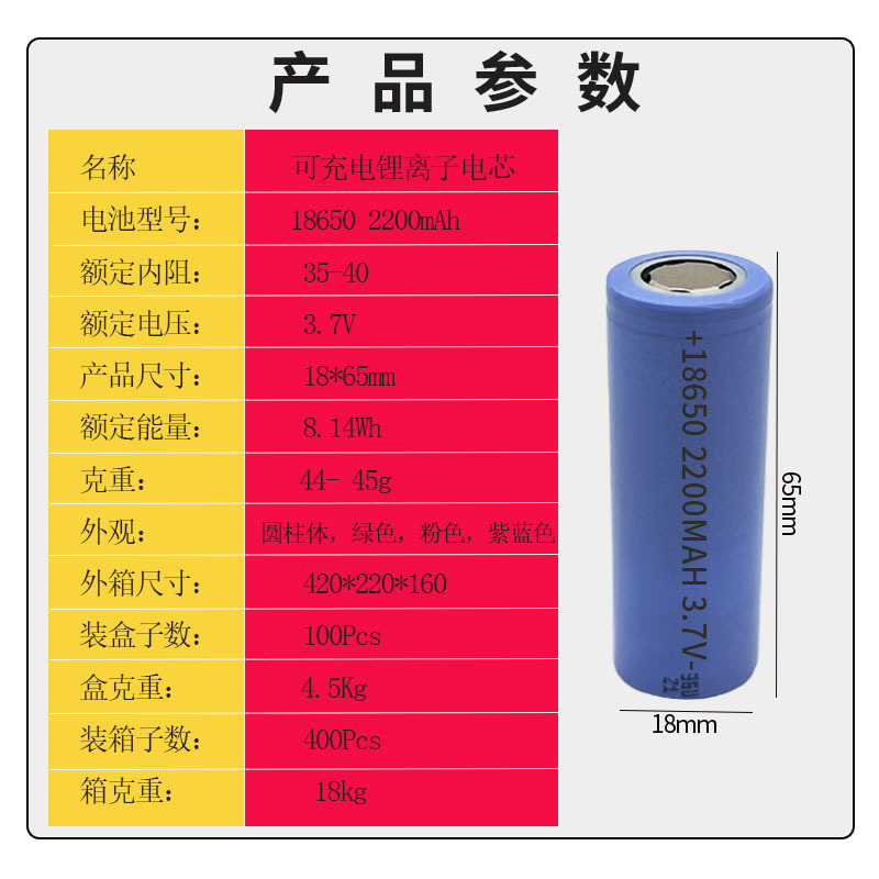 18650 lithium battery 2200 capacity 3.7V notebook smart doorbell mobile power emergency light battery pack