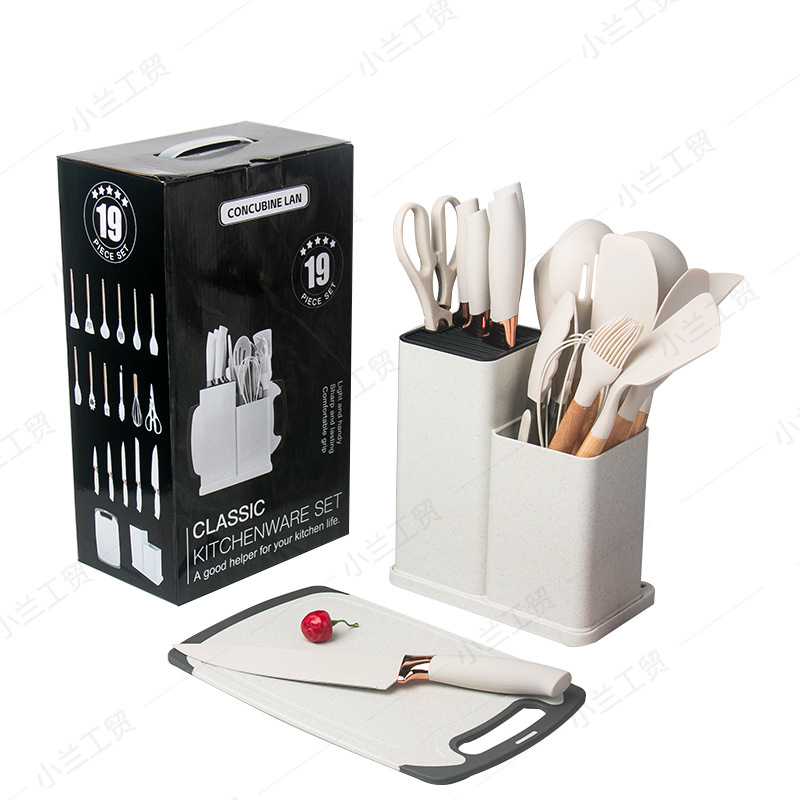 19 Pieces Kitchen Knife Set Silicone Soup Spoon Shovel Kitchen Utensil Set Stainless Steel Fruit Kitchen Knife Combination in Stock