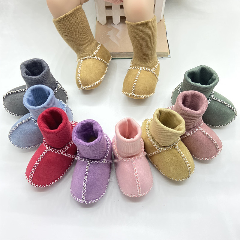 Factory direct autumn and winter fur integrated baby toddler shoes fleece-lined thick terry baby soft bottom cotton shoes and socks