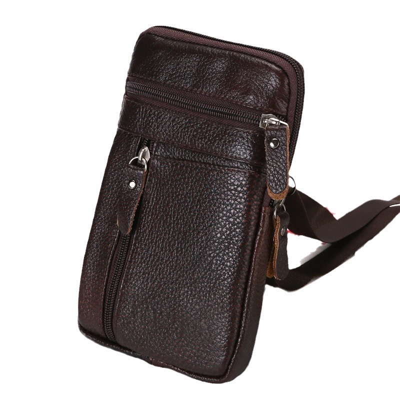 New leather mobile phone waist bag outdoor shoulder slung small bag passport ID bag fashion waist bag mobile phone bag wholesale