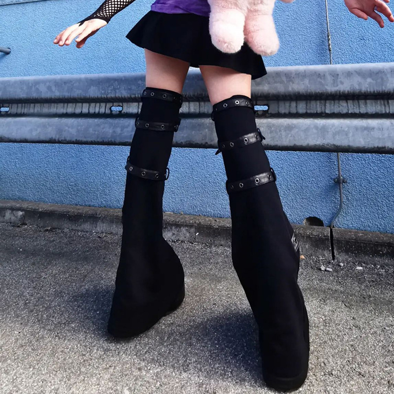 Diablo punk style leather buckle leggings micro horn leg set women's 2025 spring European and American foreign trade hot girl metal buckle socks set