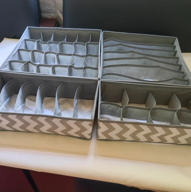 Underwear Storage Box Non-woven Fabric Socks Panties Storage Box Foldable Drawer Home Four-piece Set Wholesale Solid Color