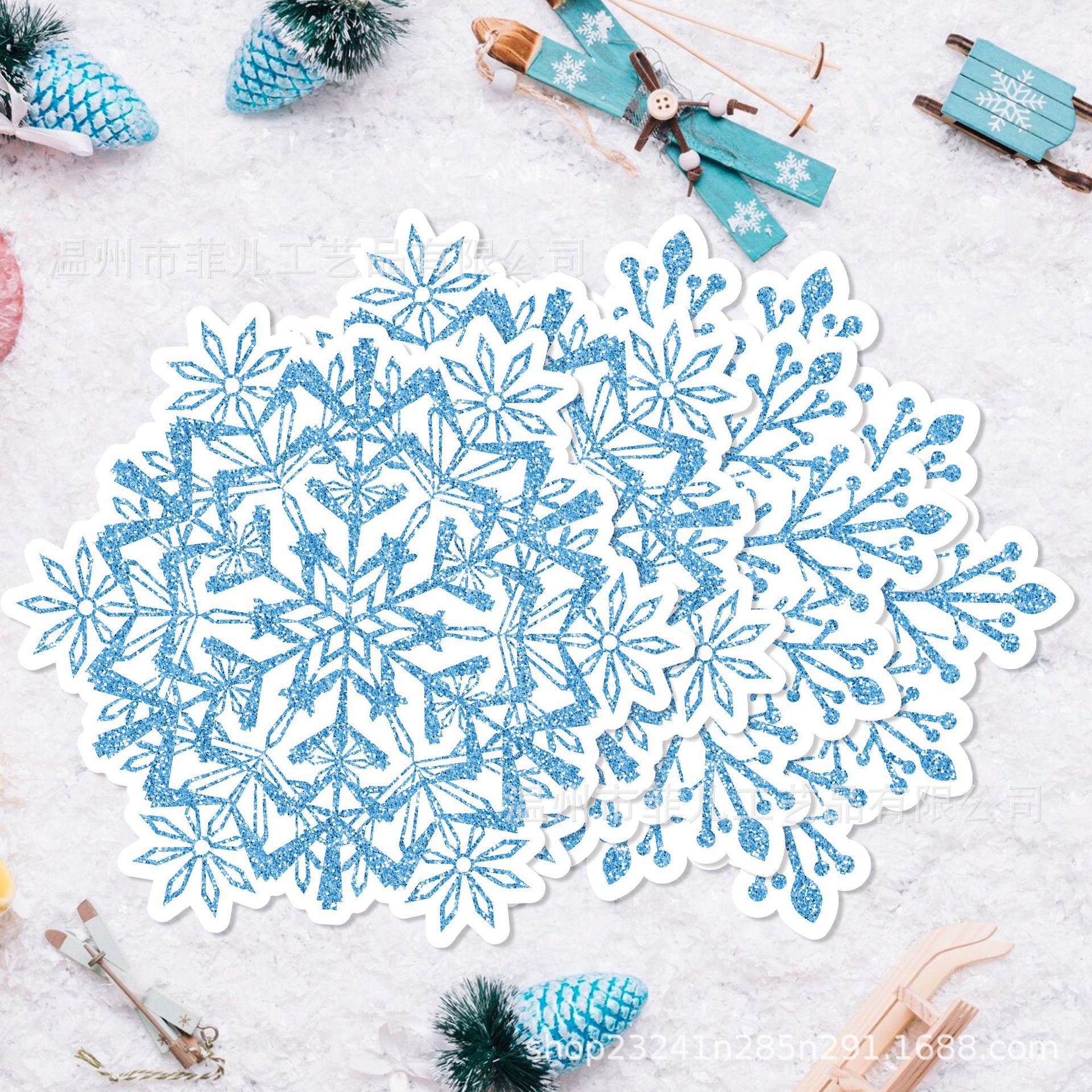 Ca034-2 Special-Shaped Blue Snowflake Placemat Birthday Party Atmosphere Layout Disposable Placemat Christmas Decoration Paper Mat